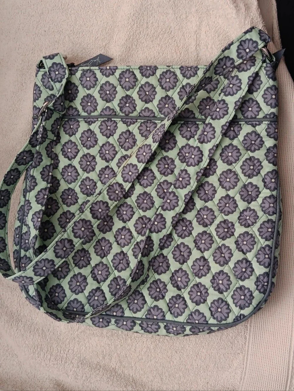 Vera Bradley Green and Gray Quilted Floral Crossbody Bag